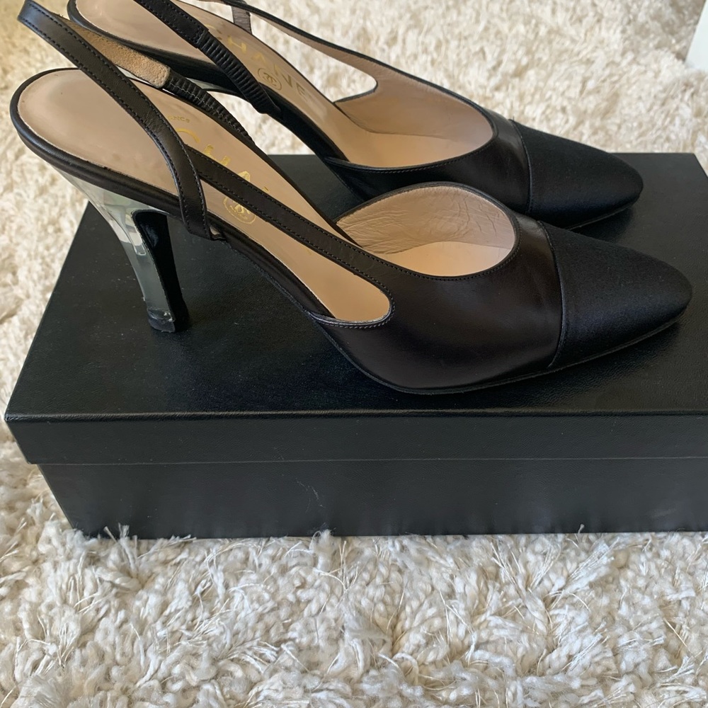 Chanel high heel shoes leather and satin